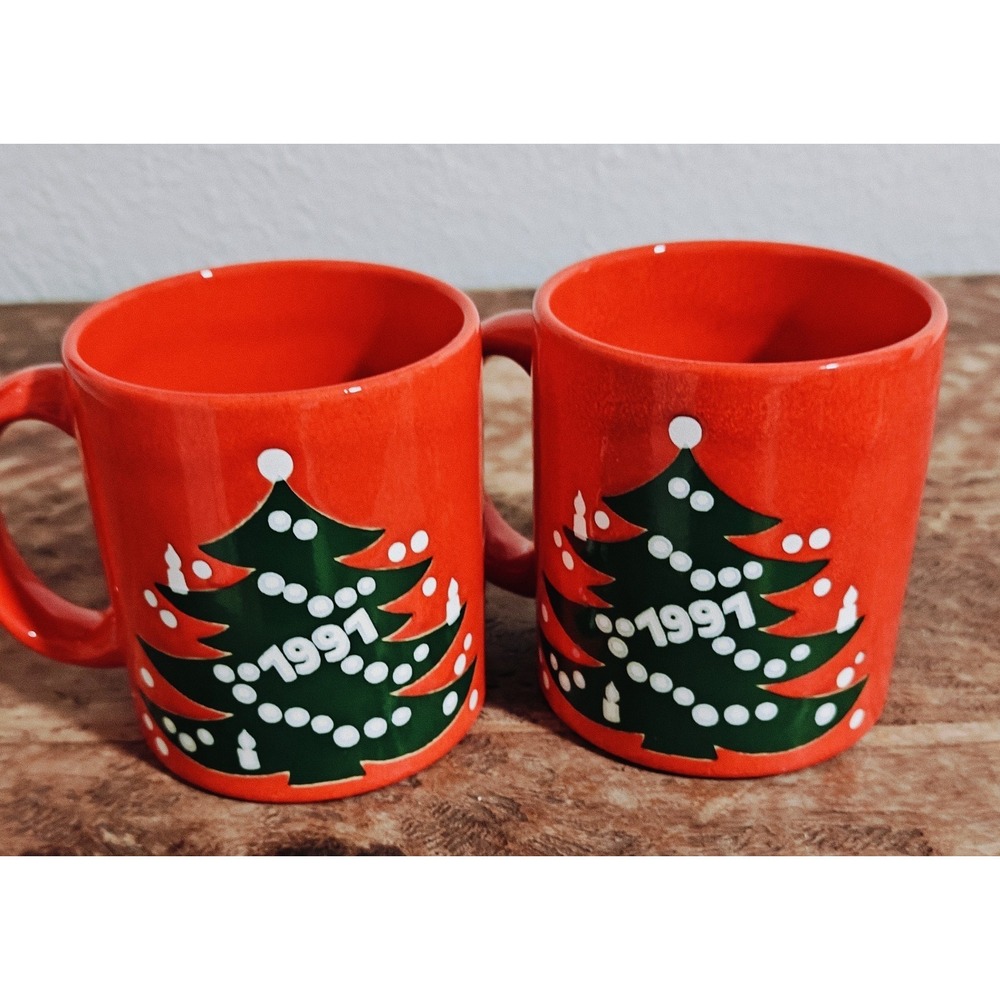 2"Vintage Christmas 1991 Tree Coffee Mugs Waechtersbach - West Germany